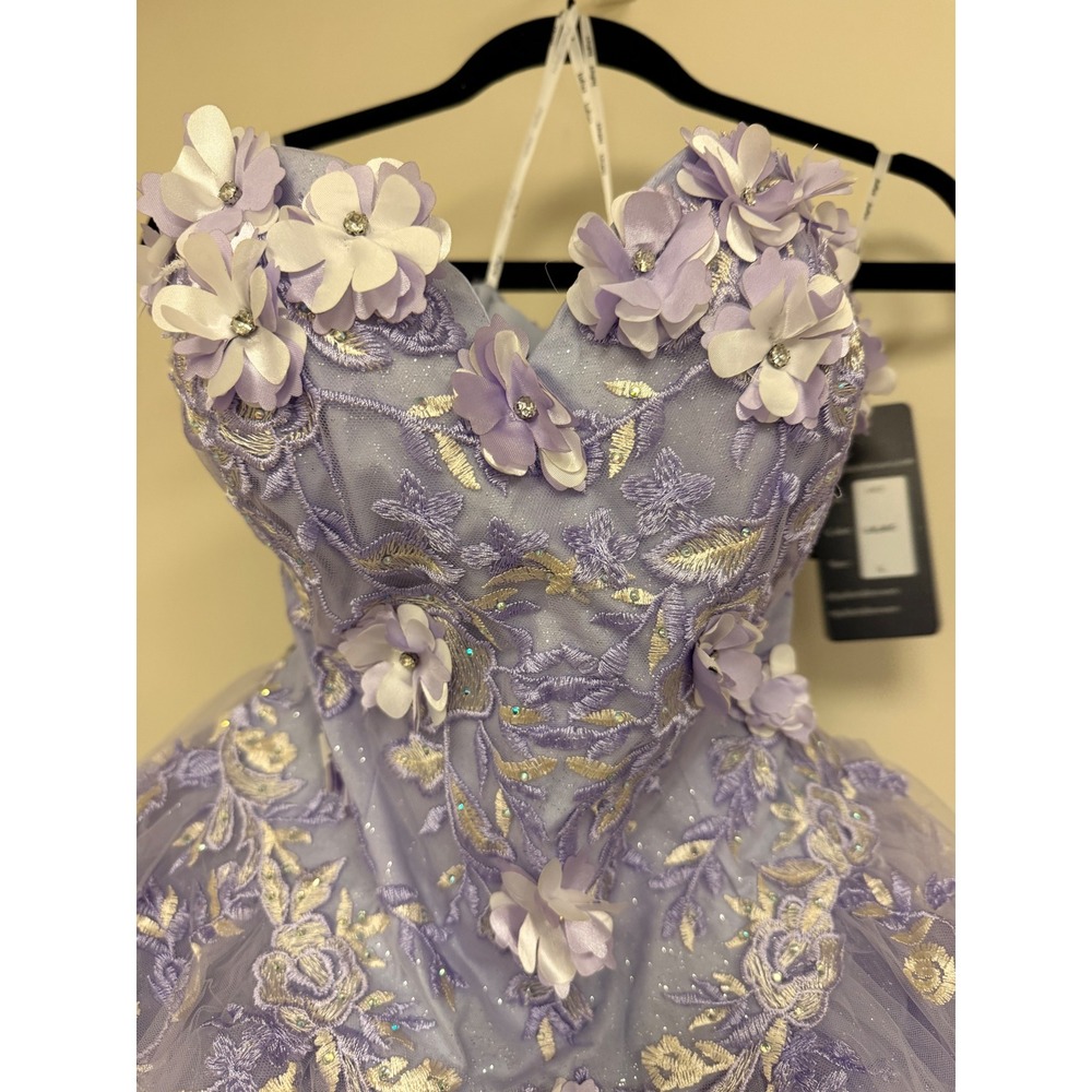 Juliet 1435 Lilac Floral 3D Glitter Tulle Gown Quinceanera Dress L w/ Crinoline - Picture 2 of 10